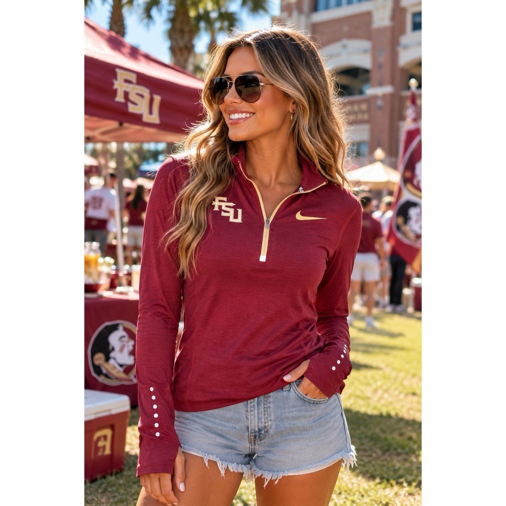 Nike FSU Florida State Seminoles Dri-FIT 1/4 Zip Running Top Womens XS Garnet